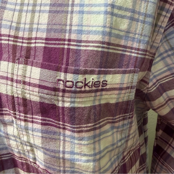 Rockies Purple Plaid Western Button Down Shirt Cotton Cowgirl Rodeo Large - Picture 4 of 11